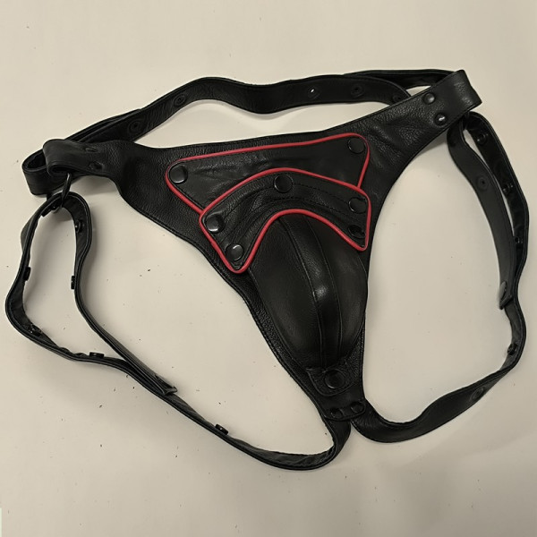 Leather Jockstrap Black and Red LARGE  (ONE ONLY)