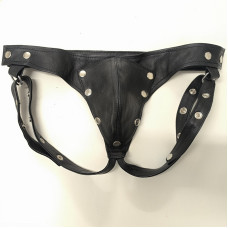 Leather Jockstrap Black with detachable pouch 36" - 39"