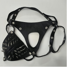 Leather Jockstrap Black with metal spikes 32" - 36"